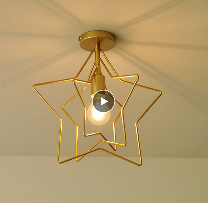 3D таванна лампа със звезден дизайн от златен метал